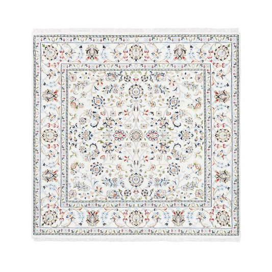 Fine Oriental Wool Hand Knotted Rug Ivory Marshmallow 5.2X5.2 -O062779