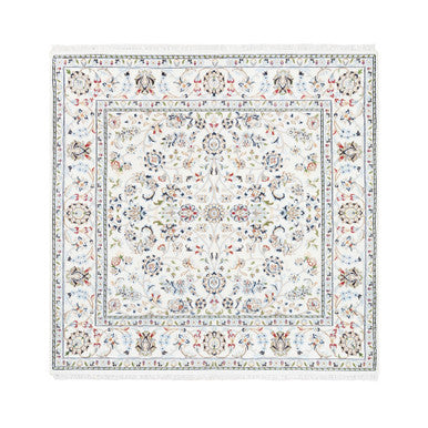 Fine Oriental Wool Hand Knotted Rug Ivory Marshmallow 5.2X5.2 -O062779