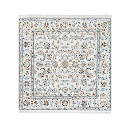 Fine Oriental Wool Hand Knotted Rug Ivory Marshmallow 5.9X5.9 -O062789