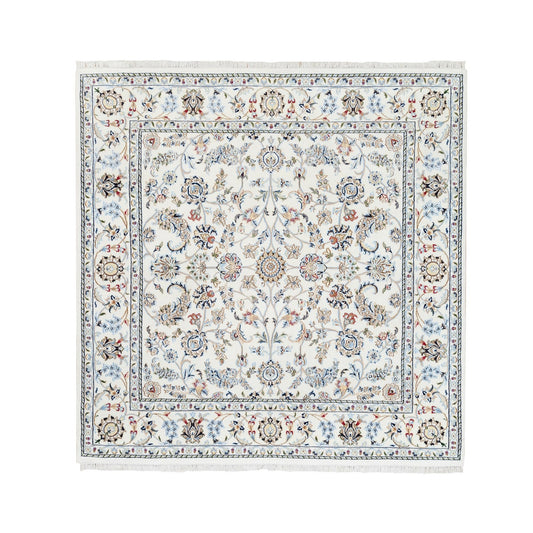 Fine Oriental Wool Hand Knotted Rug Ivory Marshmallow 5.9X5.9 -O062789