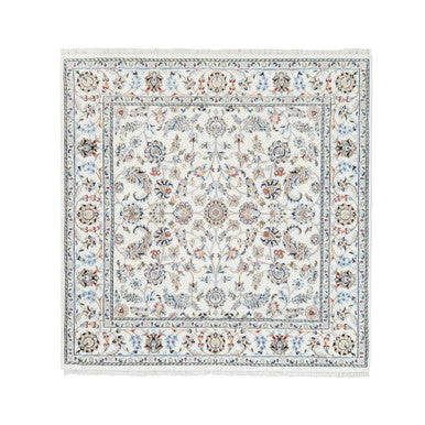 Fine Oriental Wool Hand Knotted Rug Ivory Marshmallow 5.9X5.9 -O062789