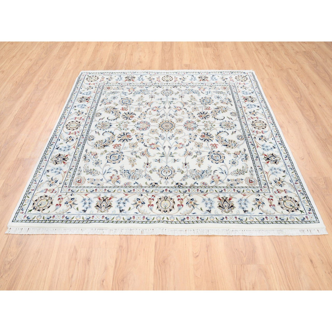 Fine Oriental Wool Hand Knotted Rug Ivory Marshmallow 5.9X5.9 -O062789