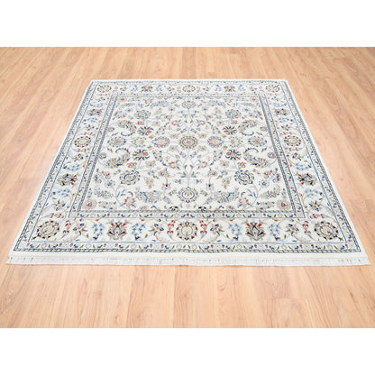 Fine Oriental Wool Hand Knotted Rug Ivory Marshmallow 5.9X5.9 -O062789