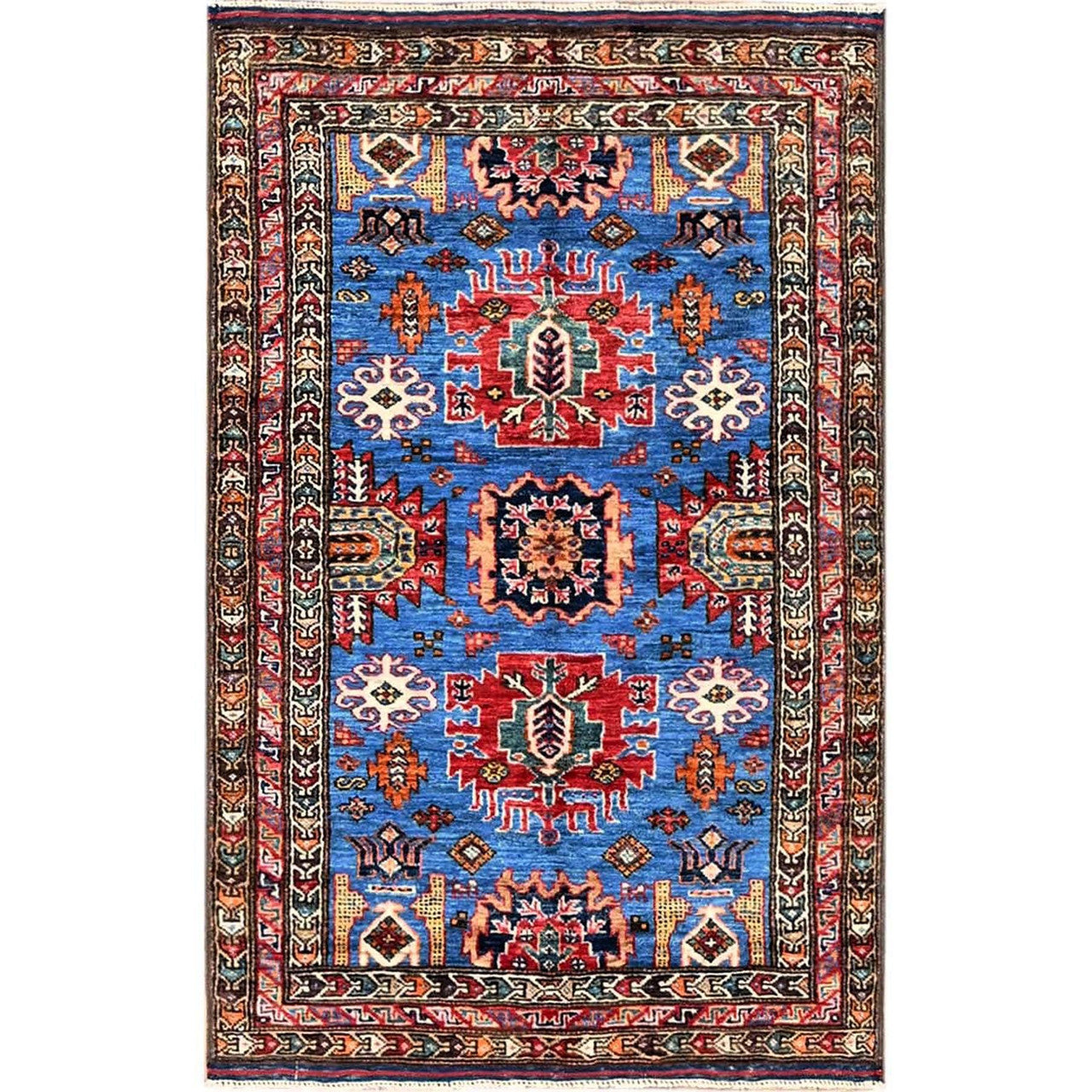 Kazak Wool Hand Knotted Rug Blue 2.11x4.6 -O0627