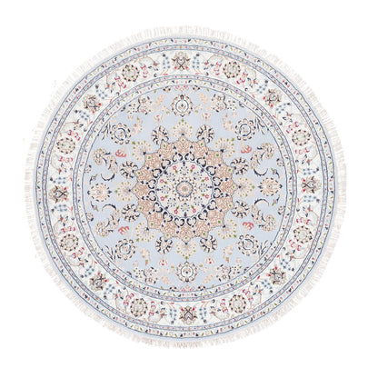 Fine Oriental Wool Hand Knotted Rug Blue Ivory 6.1X6.1 -O062814