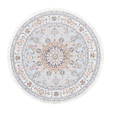 Fine Oriental Wool Hand Knotted Rug Blue Ivory 6.1X6.1 -O062814