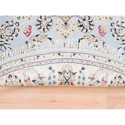 Fine Oriental Wool Hand Knotted Rug Blue Ivory 6.1X6.1 -O062814