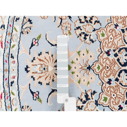 Fine Oriental Wool Hand Knotted Rug Blue Ivory 6.1X6.1 -O062814
