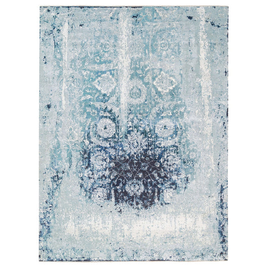 Transitional Wool & Silk Hand Knotted Rug Blue No Border 9.1X11.9 -O062840