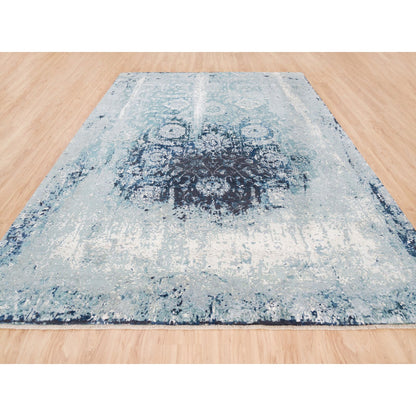 Transitional Wool & Silk Hand Knotted Rug Blue No Border 9.1X11.9 -O062840