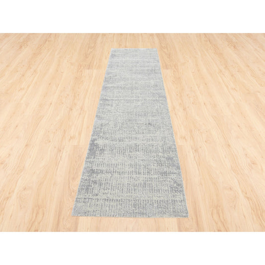 Modern and Contemporary Wool & Art Silk Hand Loomed Rug Grey No Border 2.7X10.0 -O062845