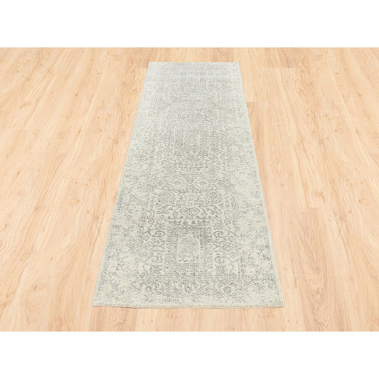 Modern and Contemporary Wool & Silk Hand Loomed Rug Beige Beige 2.6X8.0 -O062846