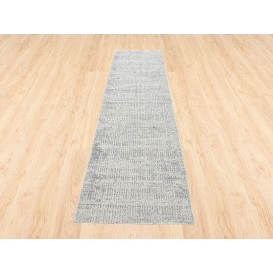 Modern and Contemporary Wool & Art Silk Hand Loomed Rug Grey No Border 2.7X10.0 -O062847