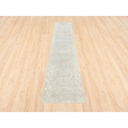 Modern and Contemporary Wool & Art Silk Hand Loomed Rug Beige Beige 2.6X12.0 -O062855