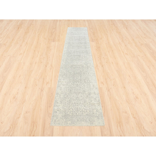 Modern and Contemporary Wool & Art Silk Hand Loomed Rug Beige Beige 2.6X12.0 -O062855
