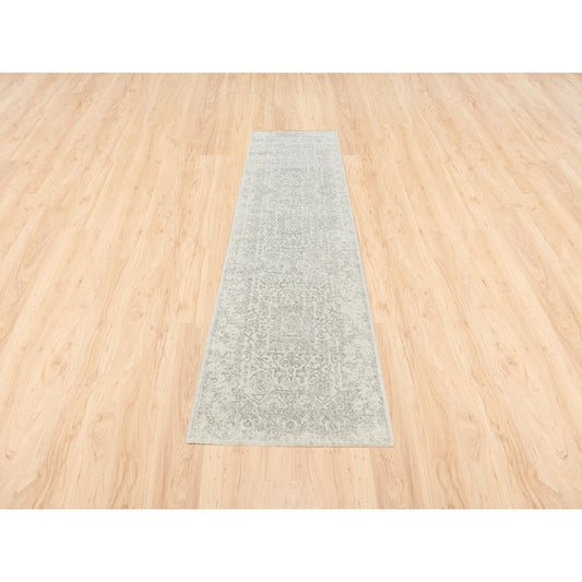 Modern and Contemporary Wool & Silk Hand Loomed Rug Beige Beige 2.6X10.1 -O062856