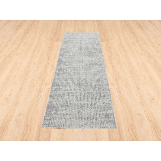 Modern and Contemporary Wool & Silk Hand Loomed Rug Grey No Border 2.6X8.0 -O062860