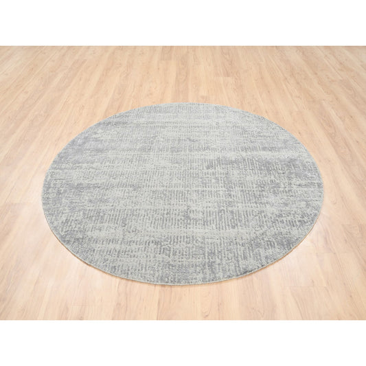 Modern and Contemporary Wool & Silk Hand Loomed Rug Grey No Border 6.0X6.0 -O062861
