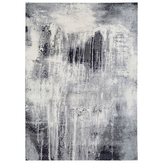 Modern and Contemporary Wool & Silk Hand Knotted Rug Grey No Border 12.0X18.1 -O062870