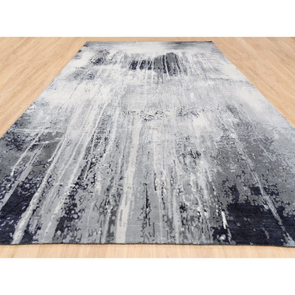 Modern and Contemporary Wool & Silk Hand Knotted Rug Grey No Border 12.0X18.1 -O062870