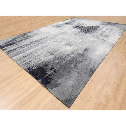 Modern and Contemporary Wool & Silk Hand Knotted Rug Grey No Border 12.0X18.1 -O062870