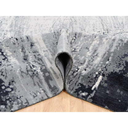 Modern and Contemporary Wool & Silk Hand Knotted Rug Grey No Border 12.0X18.1 -O062870