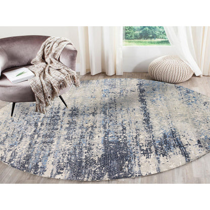 Modern and Contemporary Wool & Silk Hand Knotted Rug Blue No Border 9.10X10.0 -O062871