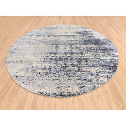Modern and Contemporary Wool & Silk Hand Knotted Rug Blue No Border 9.10X10.0 -O062871