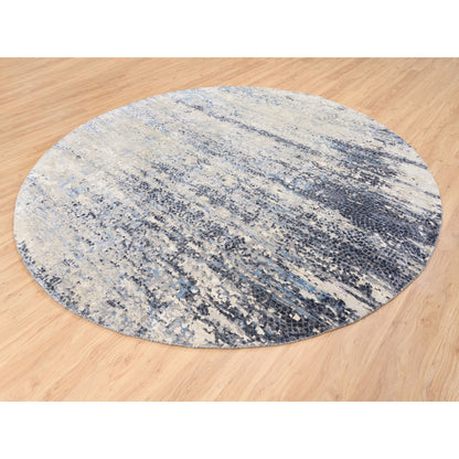 Modern and Contemporary Wool & Silk Hand Knotted Rug Blue No Border 9.10X10.0 -O062871