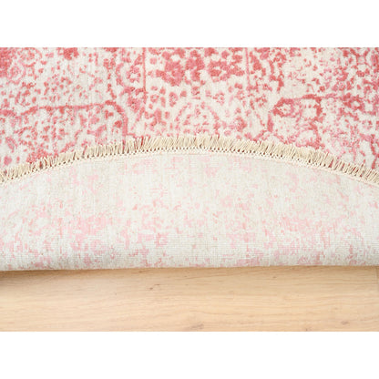 Transitional Wool & Pure Silk Hand Knotted Rug Pink No Border 5.10X6.0 -O062875