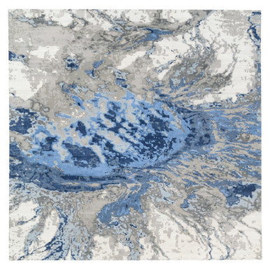 Modern and Contemporary Wool & Silk Hand Knotted Rug Blue No Border 10.0X10.1 -O062878