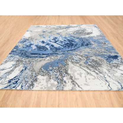 Modern and Contemporary Wool & Silk Hand Knotted Rug Blue No Border 10.0X10.1 -O062878