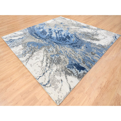 Modern and Contemporary Wool & Silk Hand Knotted Rug Blue No Border 10.0X10.1 -O062878
