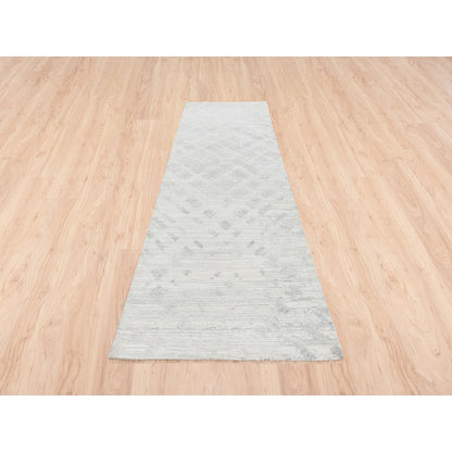 Modern and Contemporary Wool Hand Knotted Rug Grey No Border 4.0X12.0 -O062906