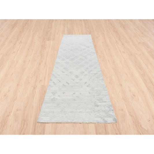Modern and Contemporary Wool Hand Knotted Rug Grey No Border 4.0X12.0 -O062906