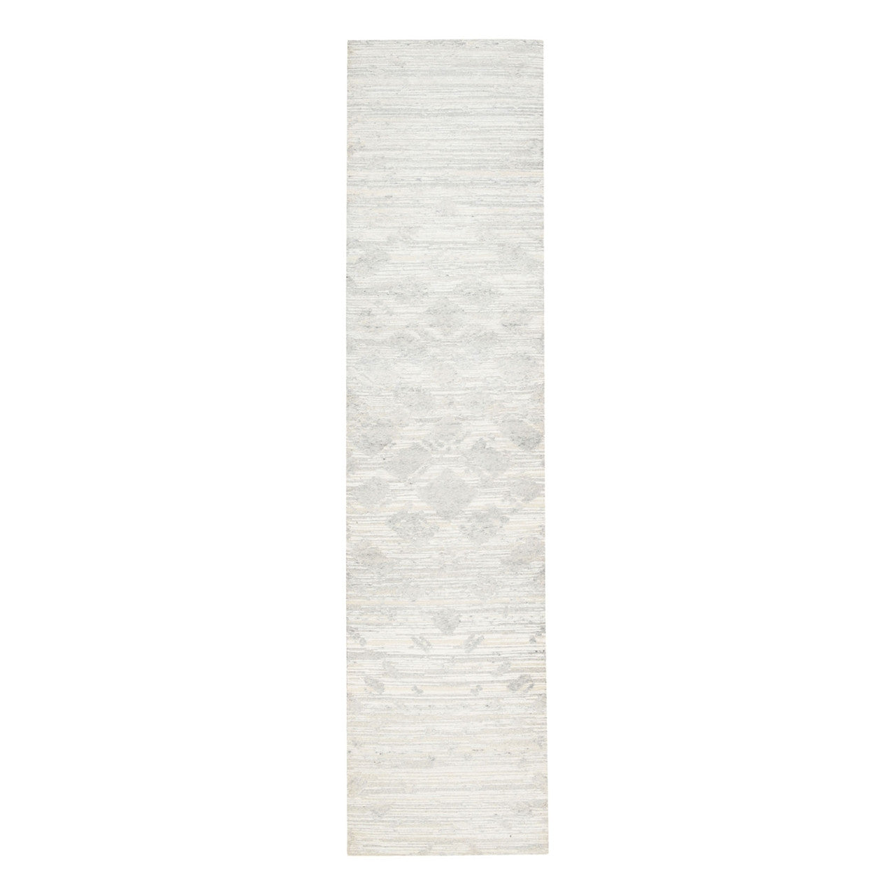 Ivory Runner: 12ft Modern and Contemporary Hand knotted Wool Rug - Sku: O062919
