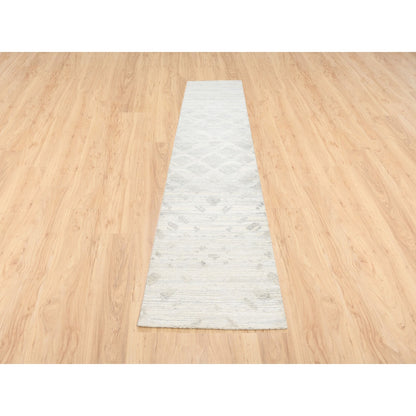 Modern and Contemporary Wool Hand Knotted Rug Ivory No Border 2.7X12.0 -O062919