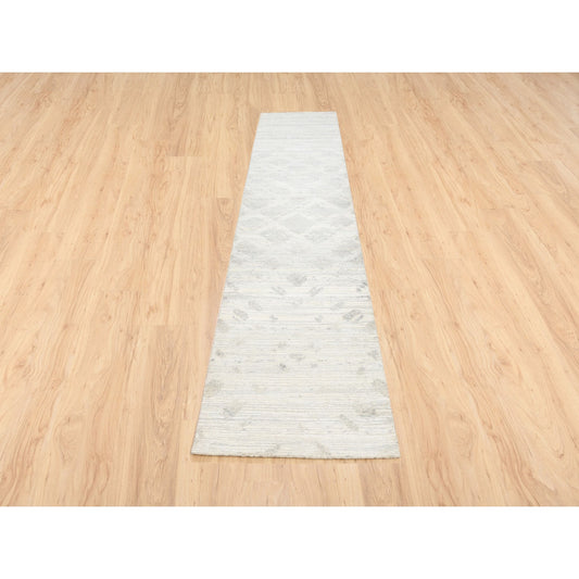 Modern and Contemporary Wool Hand Knotted Rug Ivory No Border 2.7X12.0 -O062919