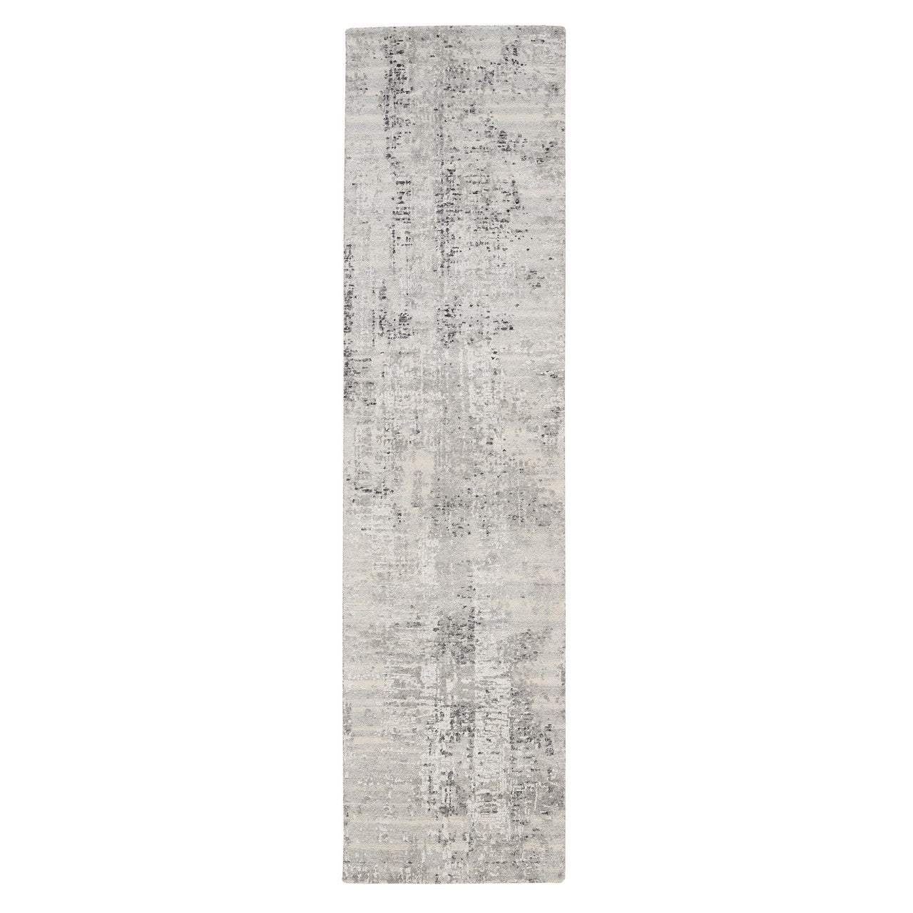 Gray 2'5" x 10'0" Modern and Contemporary Hand knotted Wool Rug - Sku: O062921