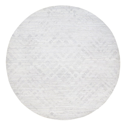 Modern and Contemporary Wool Hand Knotted Rug Ivory No Border 11.10X11.10 -O062932