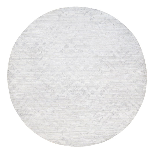 Modern and Contemporary Wool Hand Knotted Rug Ivory No Border 11.10X11.10 -O062932