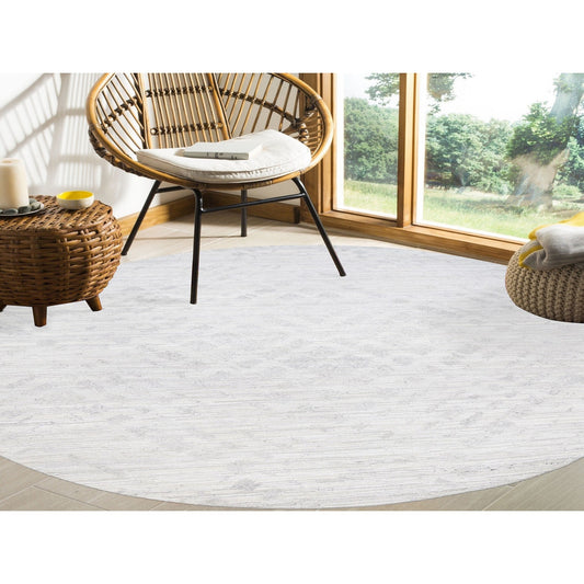 Modern and Contemporary Wool Hand Knotted Rug Ivory No Border 11.10X11.10 -O062932