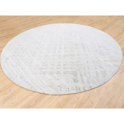 Modern and Contemporary Wool Hand Knotted Rug Ivory No Border 11.10X11.10 -O062932