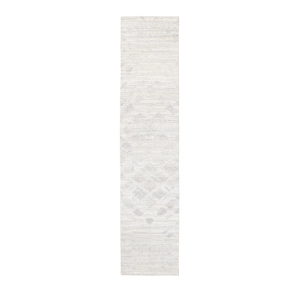 Modern and Contemporary Wool Hand Knotted Rug Ivory No Border 2.6X12.0 -O062938