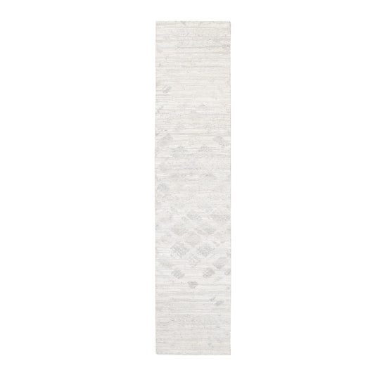 Modern and Contemporary Wool Hand Knotted Rug Ivory No Border 2.6X12.0 -O062938