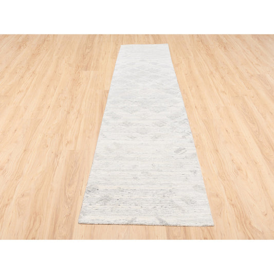 Modern and Contemporary Wool Hand Knotted Rug Ivory No Border 2.6X12.0 -O062938