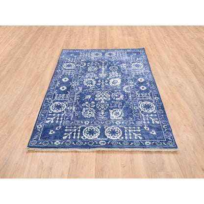 Transitional Wool & Silk Hand Knotted Rug Blue Denim Blue 4.1X6.1 -O062962