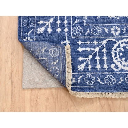 Transitional Wool & Silk Hand Knotted Rug Blue Denim Blue 4.1X6.1 -O062962