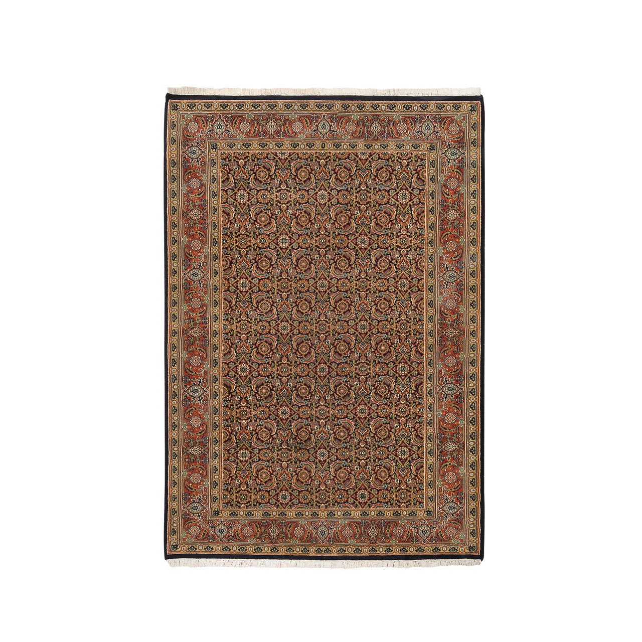 Fine Oriental Wool Hand Knotted Rug Black Red 4.2X6.3 -O062978