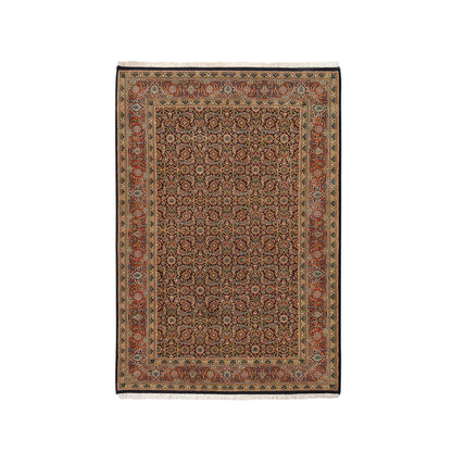 Fine Oriental Wool Hand Knotted Rug Black Red 4.2X6.3 -O062978